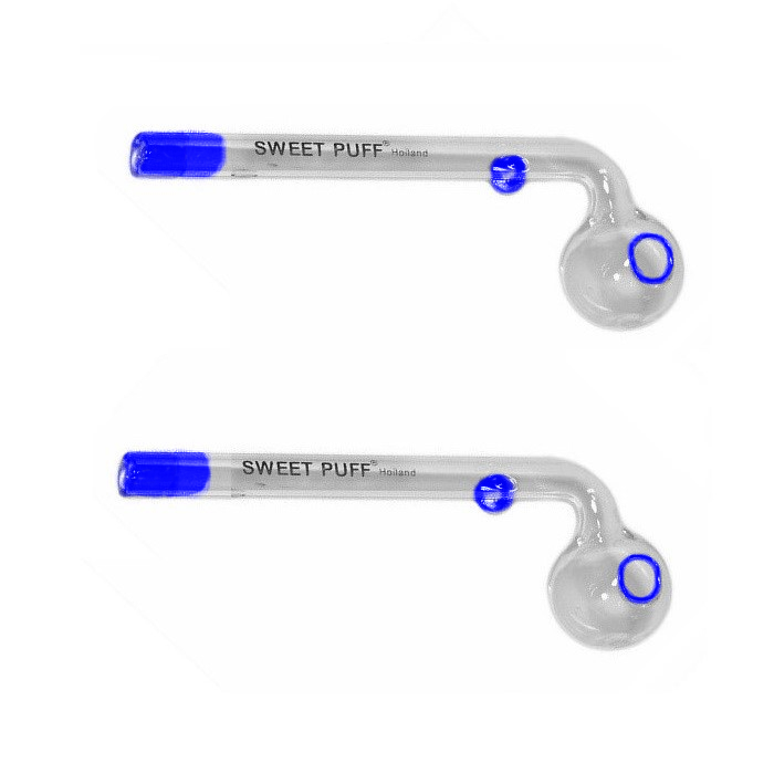 Twin Pack 12cm Sweet Puff Glass Pipe Blue Rim