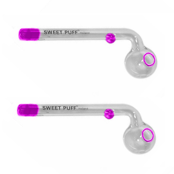 Twin Pack 12cm Sweet Puff Glass Pipe Pink Rim
