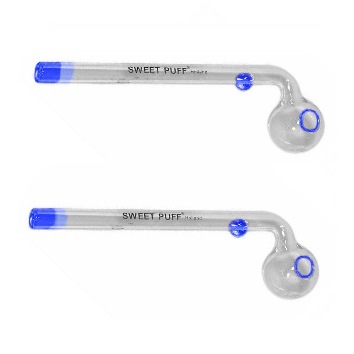 Twin Pack 14cm Sweet Puff Glass Pipe Blue Rim