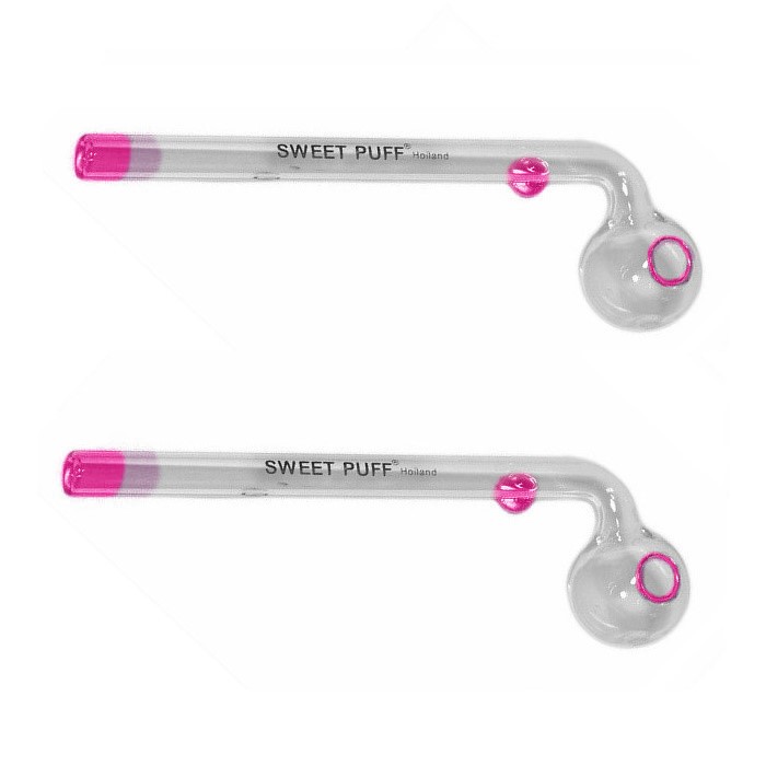 Twin Pack 14cm Sweet Puff Glass Pipe Pink Rim