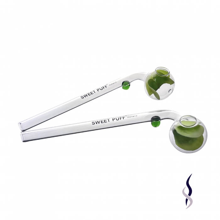 Twin Pack Green Leaf Green Balancer Clear SWEET PUFF Glass Pipes 15cm