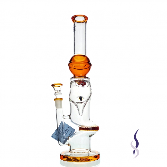 Angry Bulls Bent Bubble Peculator Glass Bong 35cm Amber