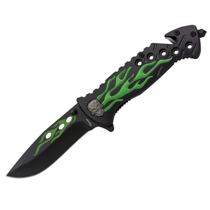 Albainox Skull Aluminum Handle Black Blade Folding Knife 18914 12cm