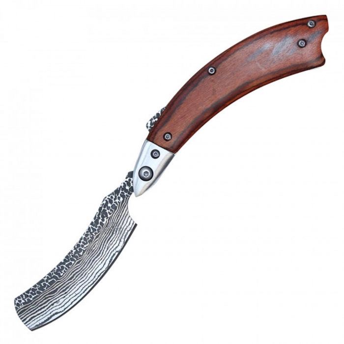 Buckshot Razor Curved Stainless Blade Wood Handle Knife RBK03WD 13cm