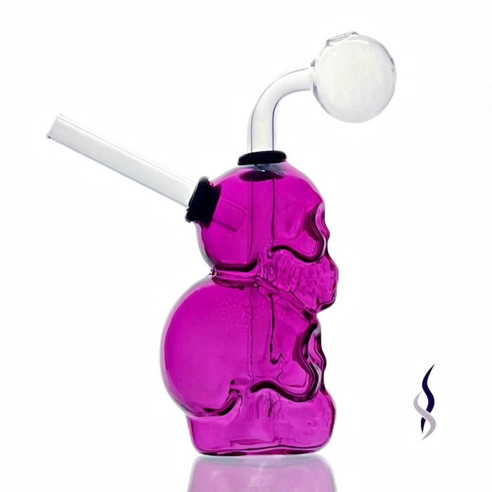 Double Skull Glass Water Pipe Purple 10cm