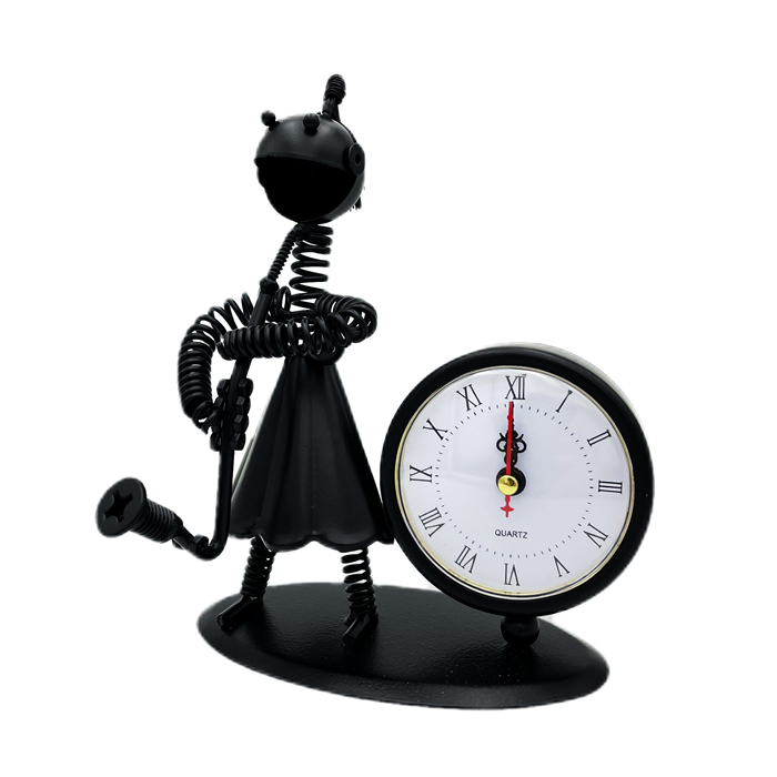Musician Sculpture Metal Girl Sakofone With Clock