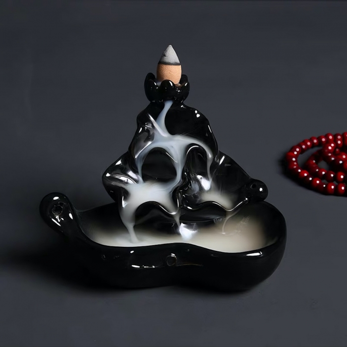 Handcrafted Black Lotus Ceramic Backflow Incense Burner