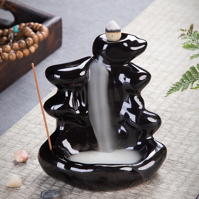 Handcrafted Black Waterfall Ceramic Backflow Incense Burner