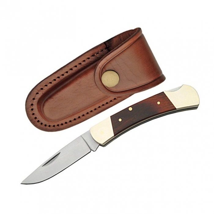 Rite Edge Pakkawood Handle With Leather Pouch Folding Knife 9cm