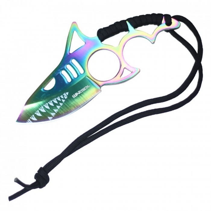 Wartech Shark Design Paracord Wrapped Handle Rainbow Knife 16cm