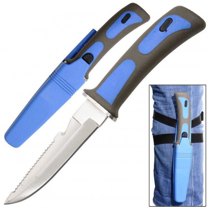 Blue Scuba Rubber Handle Knife 23cm