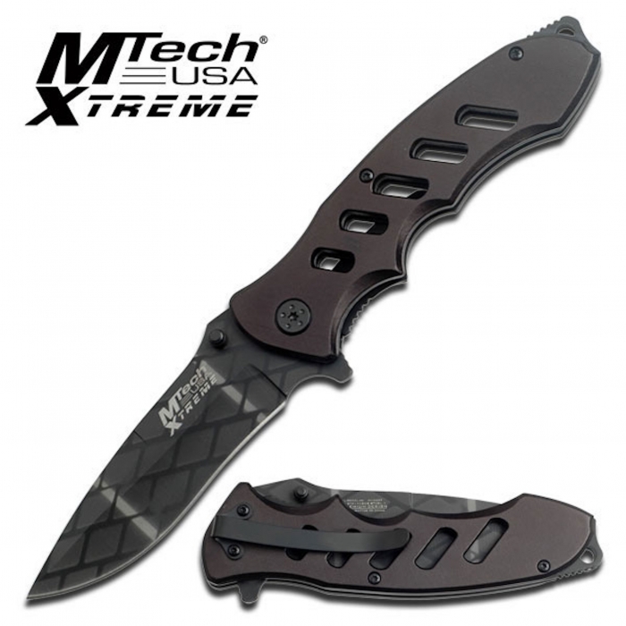Mtech Black Net Pattern On Blade Folding Knife 13cm