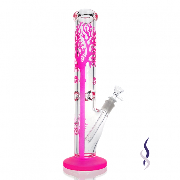 HBKing Tree Of Life Straight Glass Water Bong 35cm Pink