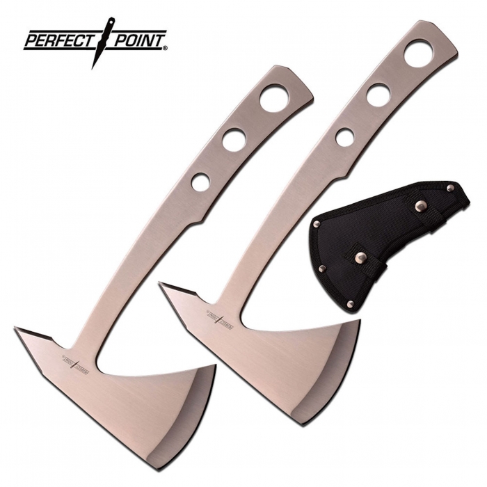 PERFECT POINT Satin Finished Blade Set Of 2 Throwing Axes PP107S2 25cm