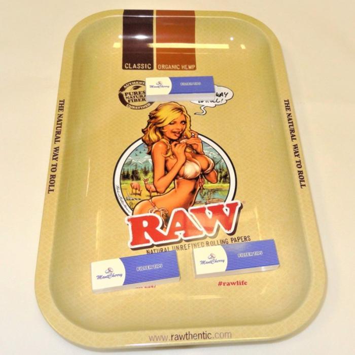 Raw Bikini Girl Medium Metal Rolling Tray 27cm X 17cm
