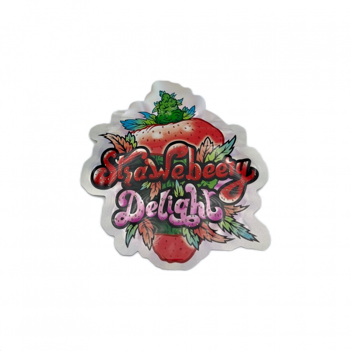 Die Cut Mylar Bags Irregular Pouches With Ziplock Strawberry Delight