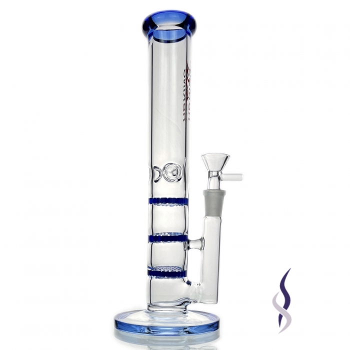 HBKing Triple Honeycomb Percolator Full Glass Bong 28cm Blue