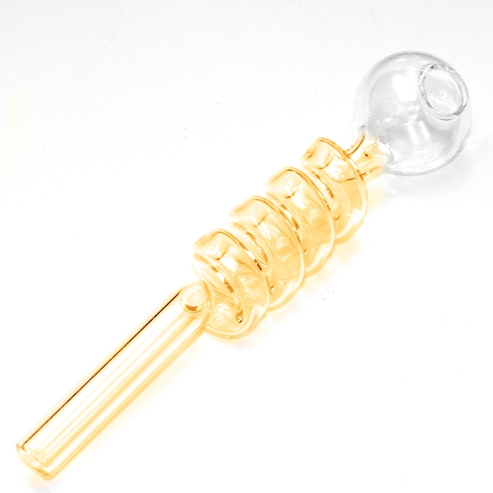 Amber Swirl Curly Sweet Puff Curved Glass Pipe 13cm