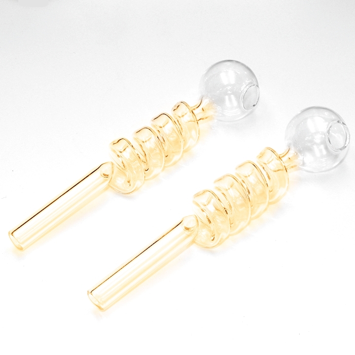 Amber Swirl Curly Sweet Puff Curved Glass Pipe 13cm Twin Pack