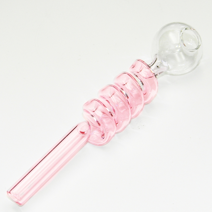Pink Swirl Curly Sweet Puff Curved Glass Pipe 13cm