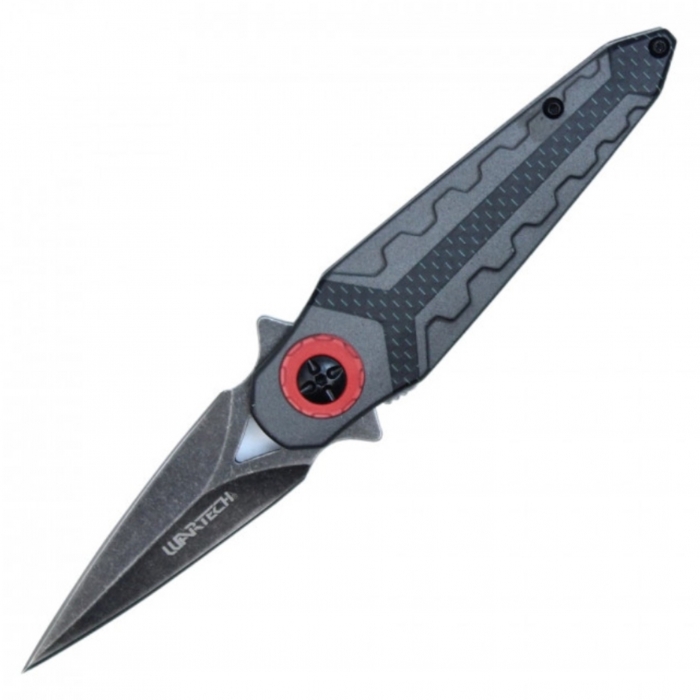 Wartech Black Aluminum Handle Stonewashed Blade Folding Knife PWT379BK 12cm