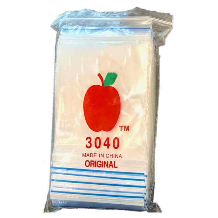 100 Resealable Plastic Bags Apple3040 Clear 75x100mm