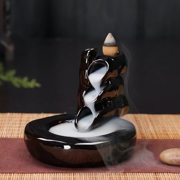 Handcrafted Black Bamboo Ceramic Backflow Incense Burner