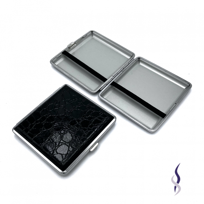PU Leather Portable Double Side Cigarette Case Metal Black