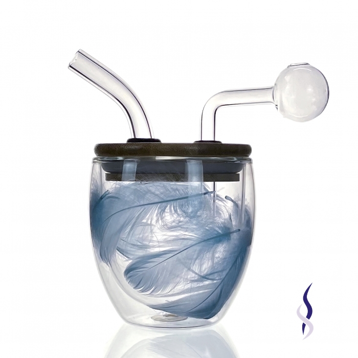 Glass Cup Multiple Usage Water Pipe Blue Feathers