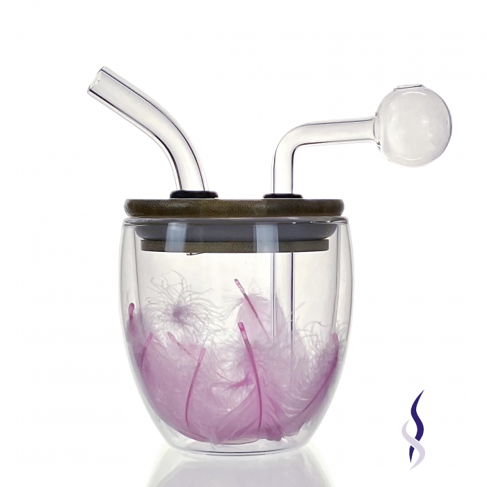 Glass Cup Multiple Usage Water Pipe Pink Feathers