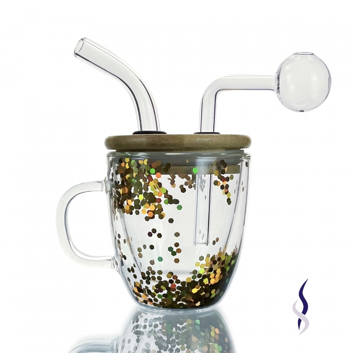 Glass Cup With Handle Multiple Usage Water Pipe Gold