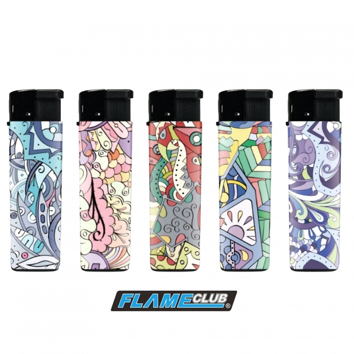 FlameClub Refillable Gas lighter Abstract Drawing 5ps Pack