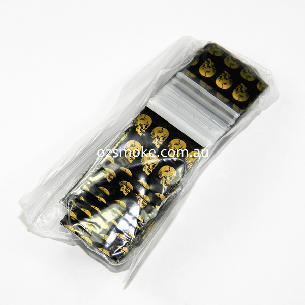 100 Apple1010 Resealable Plastic Bags Golden Skull 25x25mm