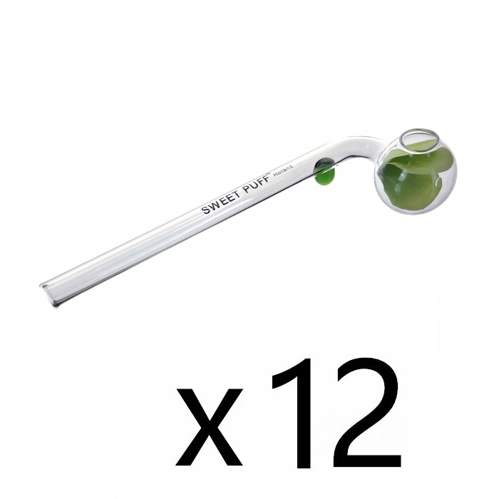 Dozen Pack Green Leaf Green Balancer Clear SWEET PUFF Glass Pipe 15cm