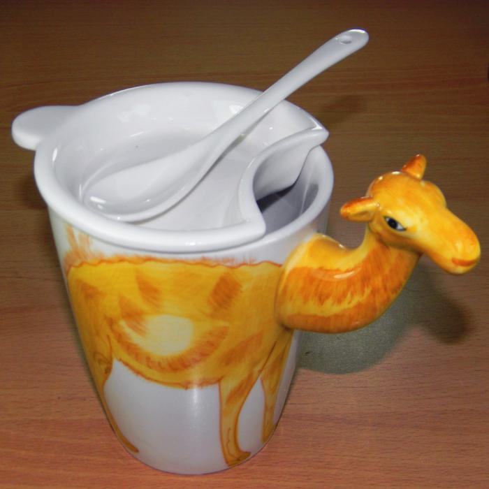 Hand Paint 3D Coffee Tea Mug Camel With Lid Spoon Clearance