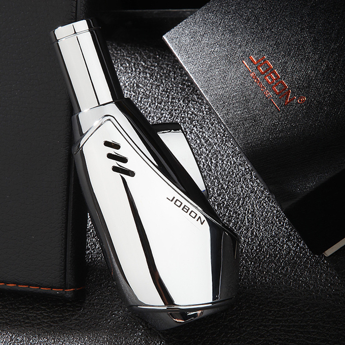Jobon Vertical Egg Shape Jet Lighter Gift Box Silver