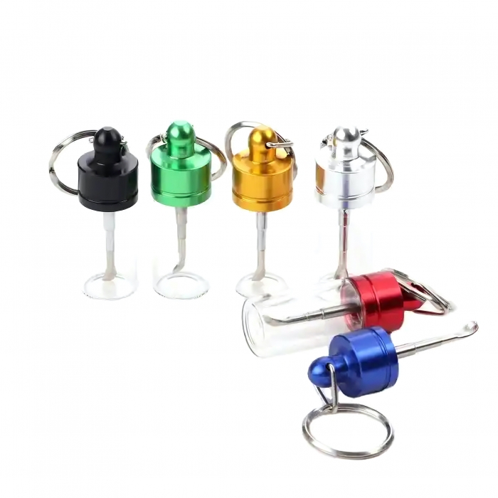 Keyring Pill Jar Mini Glass Vials with Extendable Spoon