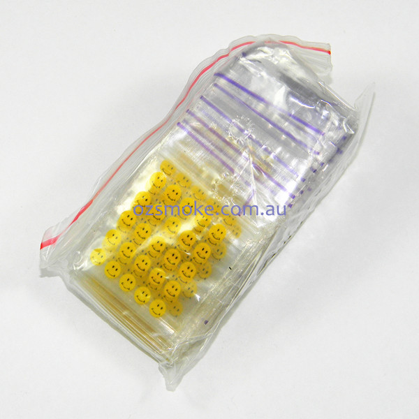 100 Apple125125 Resealable Plastic Bags Yellow Smiley 32x32mm