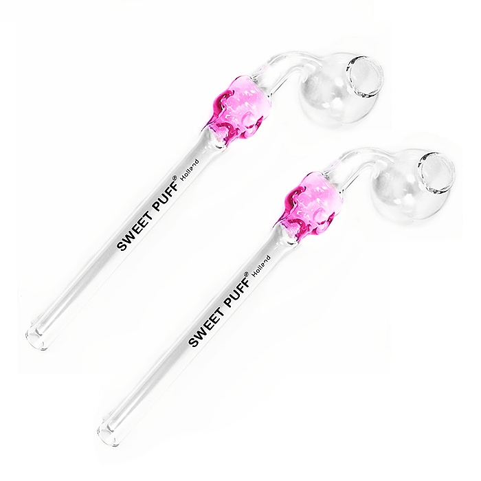 Twin Pack Pink Skull Sweet Puff Curved Glass Pipe 13cm