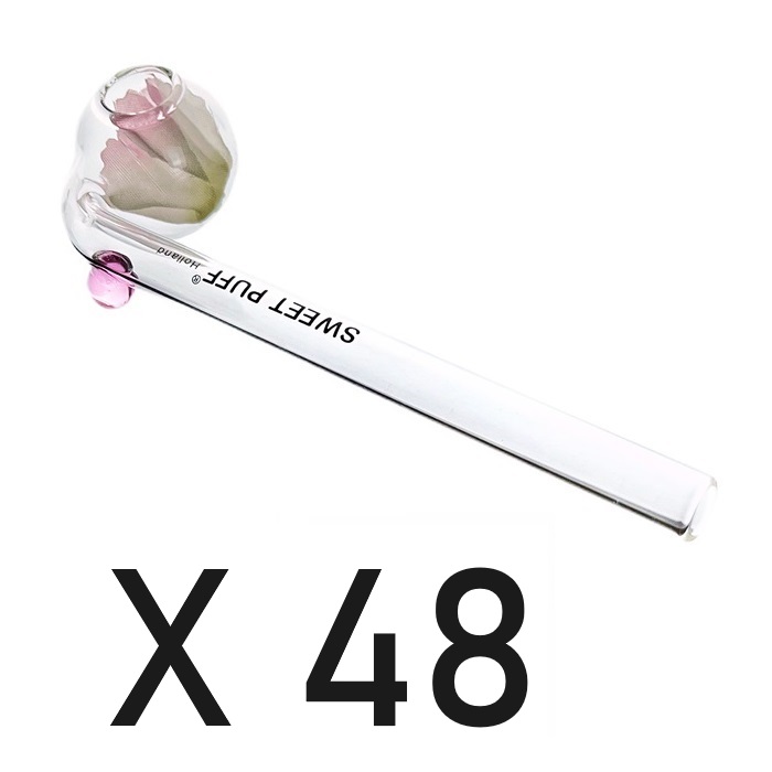 48 White Flower Pink Balancer Clear SWEET PUFF Glass Pipe 13cm