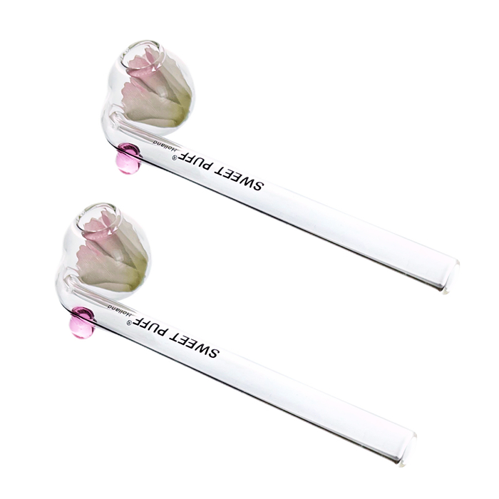 Twin Pack White Flower Pink Balancer Clear SWEET PUFF Glass Pipes 13cm
